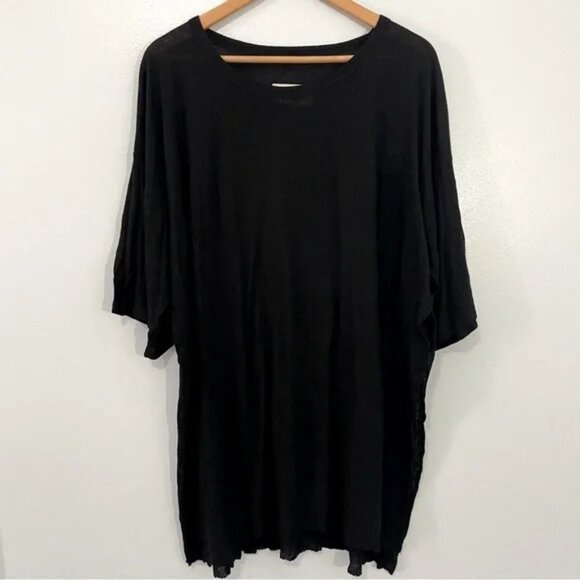 MM6 Maison Martin Margiela Black Wool Blend Side Slit Short Sleeve Tee M - Picture 1 of 5